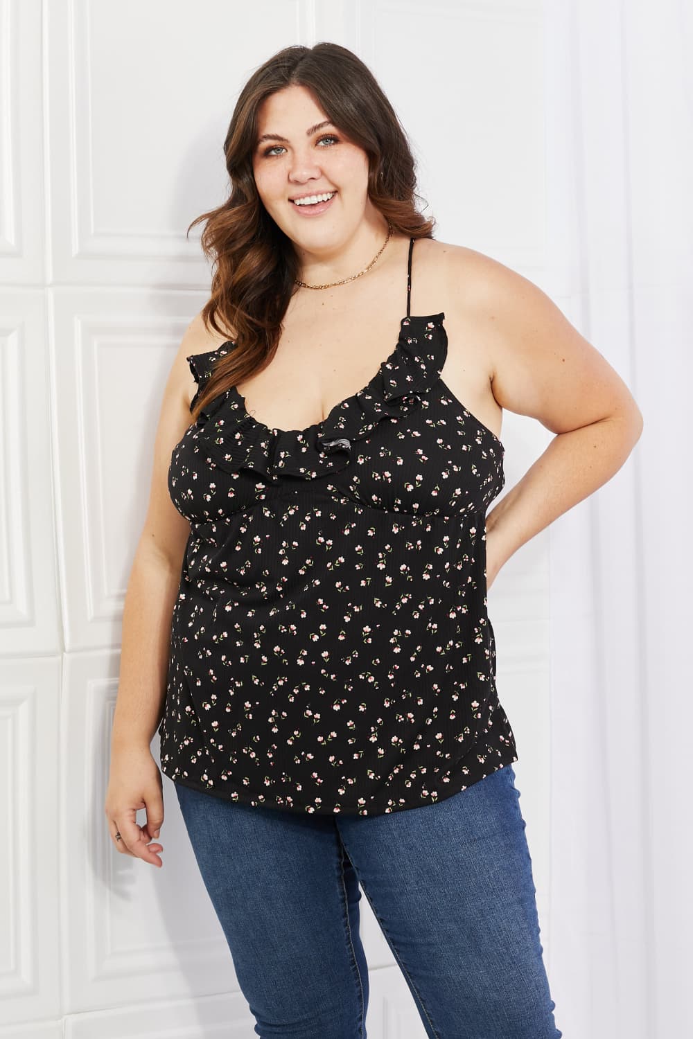 Culture Code Full Size Taste of Spring Ruffle Sleeveless Top in Black - AllIn Computer