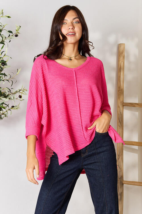 Zenana Full Size Round Neck High-Low Slit Knit Top - AllIn Computer