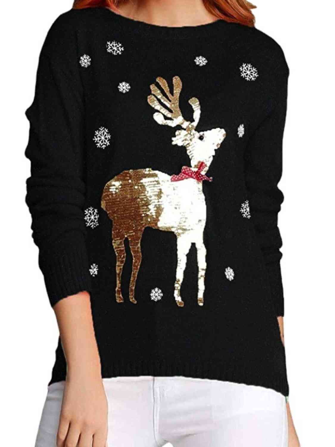 Sequin Reindeer Graphic Sweater - AllIn Computer