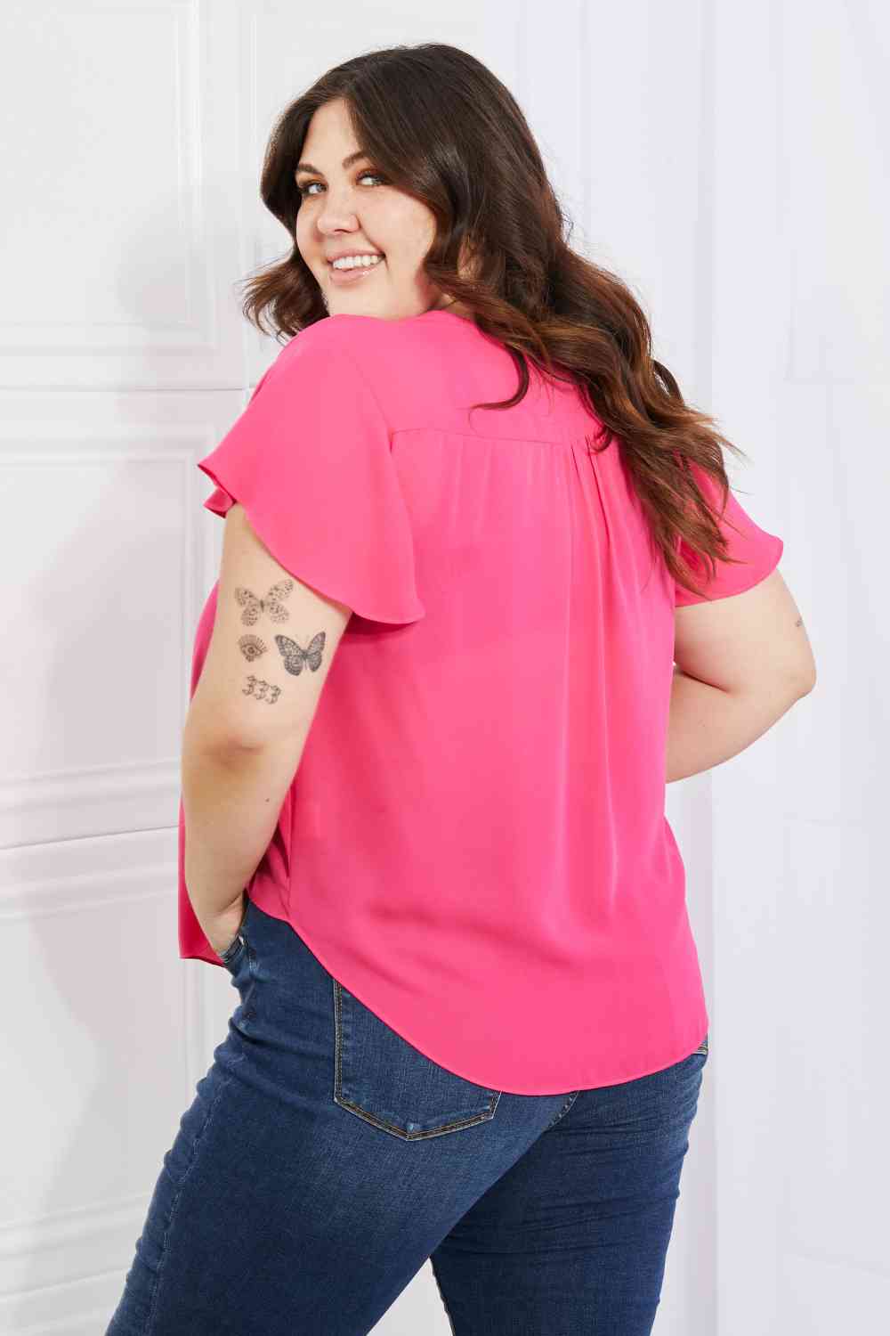 Sew In Love Just For You Full Size Short Ruffled Sleeve Length Top in Hot Pink - AllIn Computer