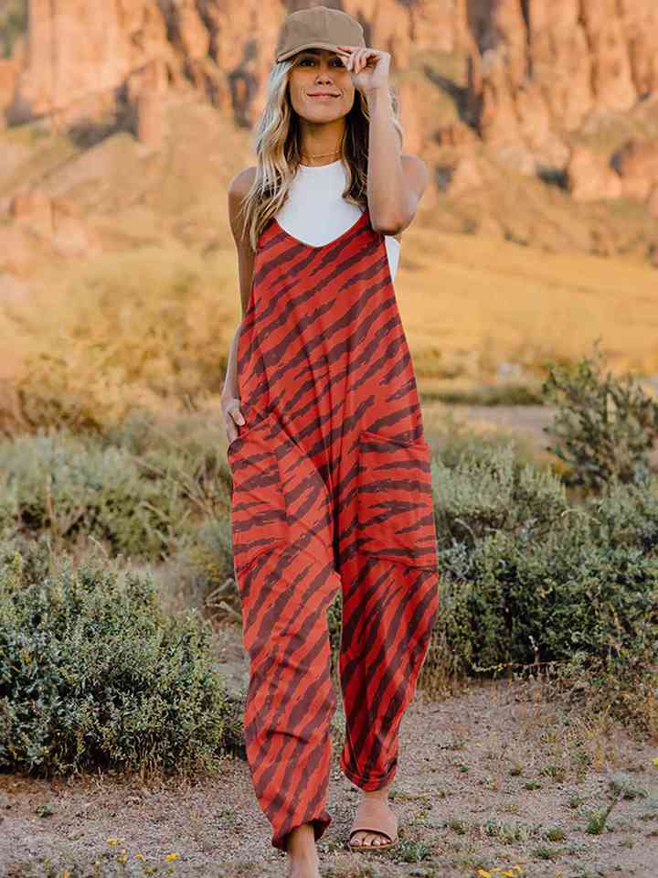 Full Size Printed V-Neck Sleeveless Jumpsuit - AllIn Computer