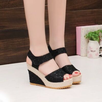 Lace Detail Open Toe High Heel Sandals - AllIn Computer