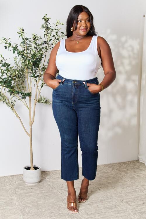 BAYEAS Full Size Raw Hem Straight Jeans - AllIn Computer