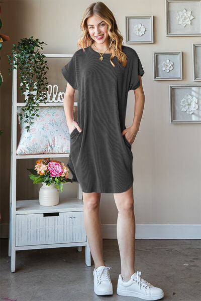 Heimish Full Size Ribbed Round Neck Short Sleeve Tee Dress - AllIn Computer