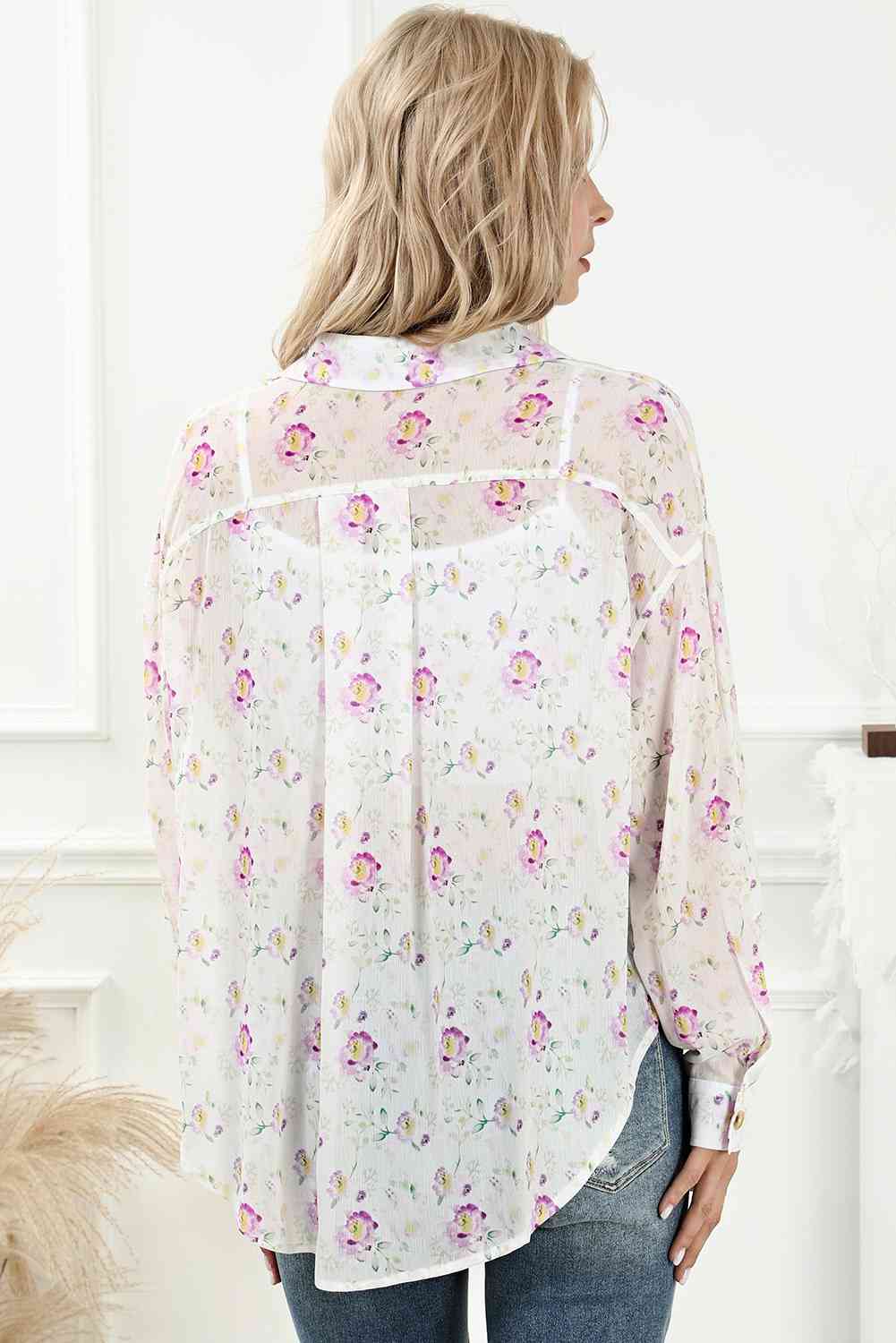 Floral Print Long Sleeve Shirt - AllIn Computer