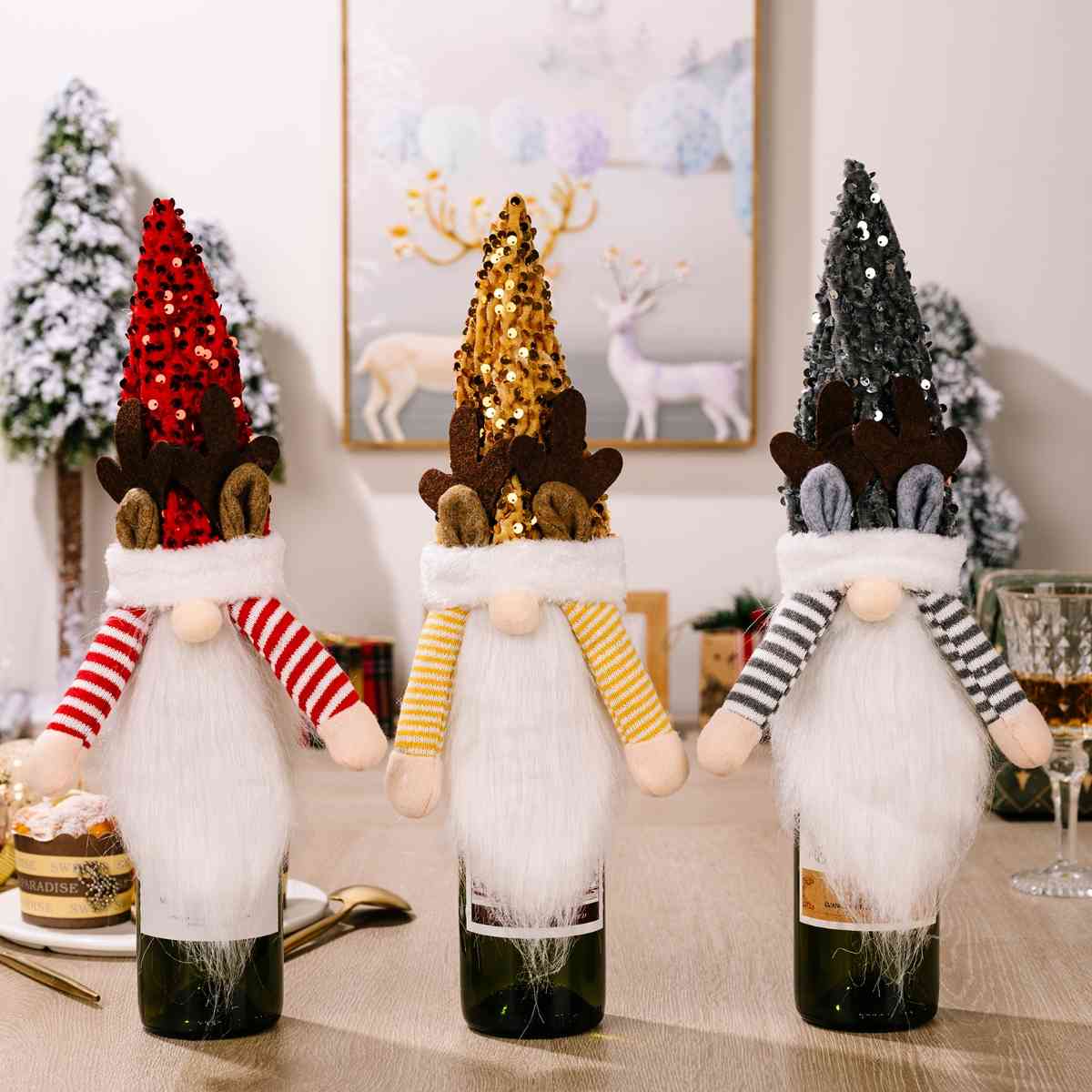 Sequin Pointed Hat Faceless Gnome Wine Bottle Cover - AllIn Computer