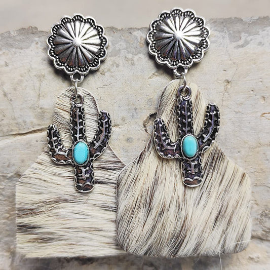 Turquoise Decor Cactus Alloy Earrings - AllIn Computer