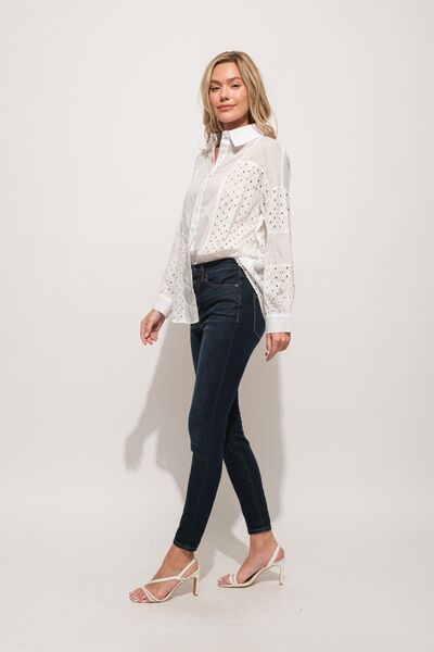 And The Why Eyelet Long Sleeve Button-Down Shirt - AllIn Computer