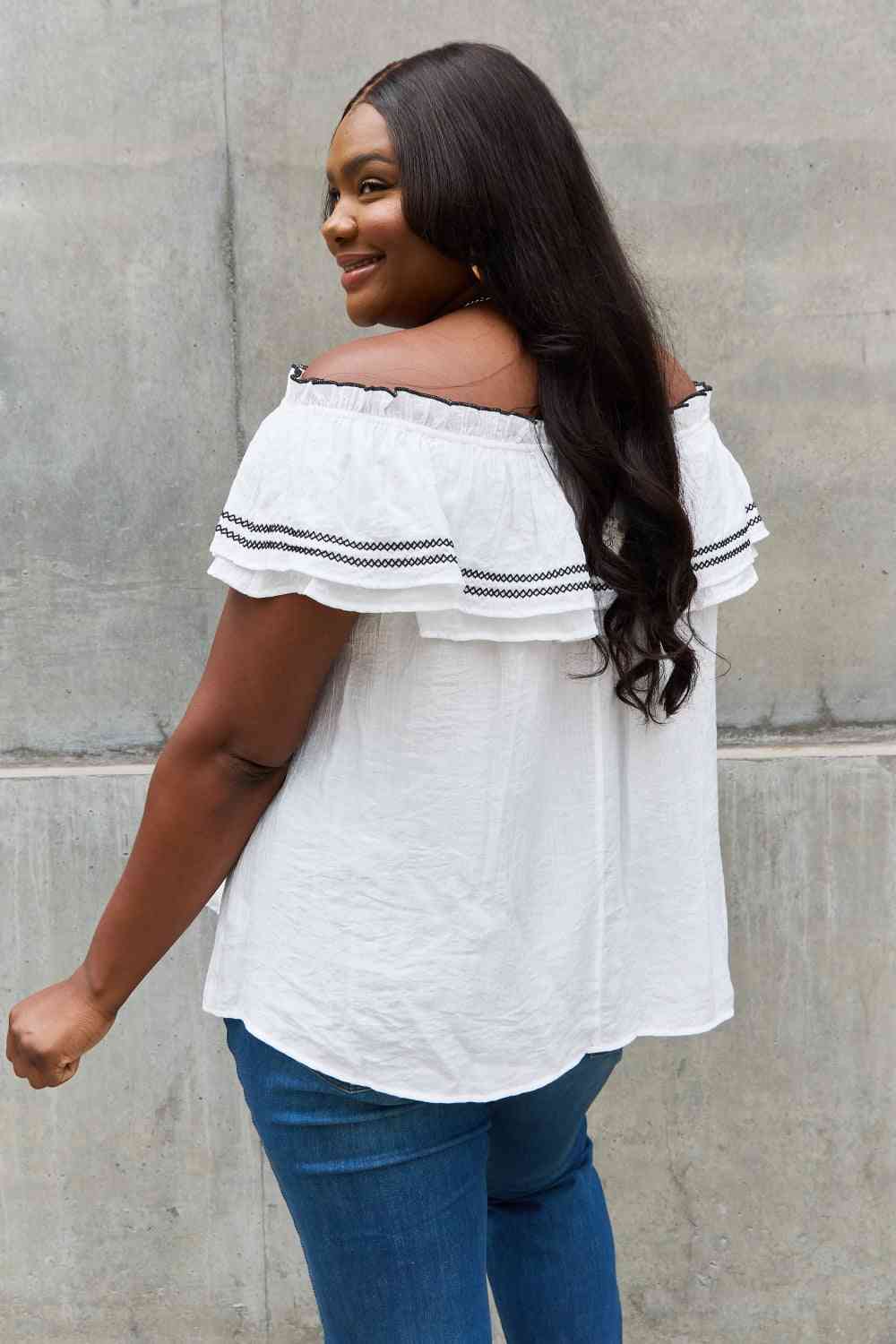 ODDI Full Size Off The Shoulder Ruffle Blouse - AllIn Computer