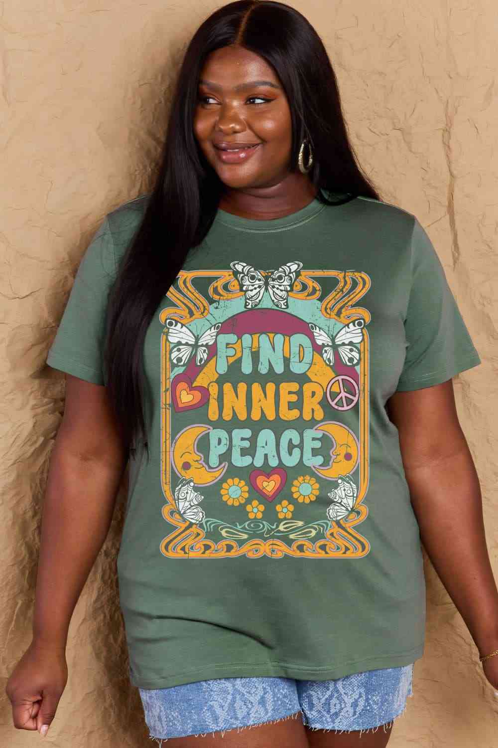 Simply Love Full Size FIND INNER PEACE Graphic Cotton T-Shirt - AllIn Computer