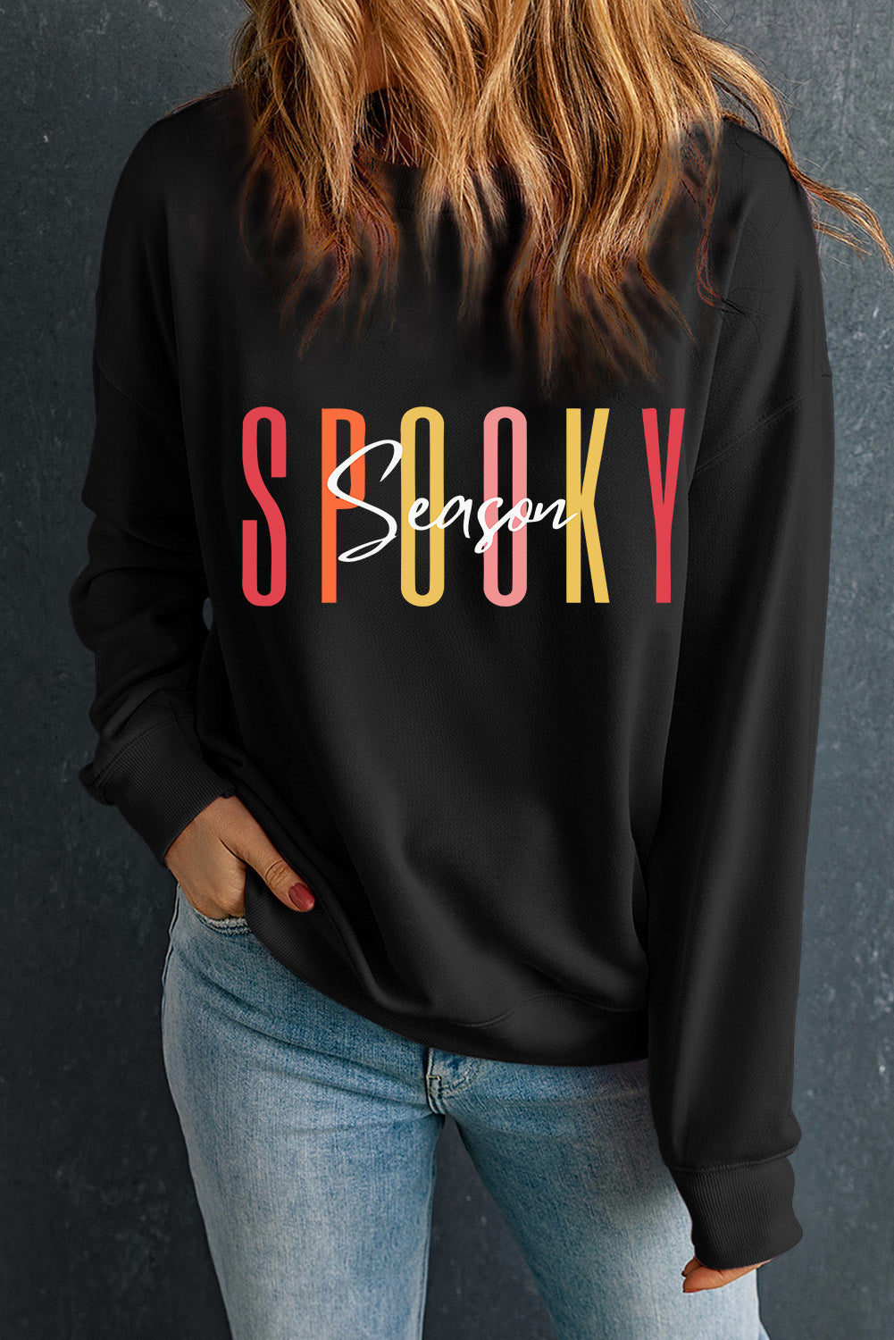 Round Neck Long Sleeve SPOOKY SEASON Graphic Sweatshirt - AllIn Computer