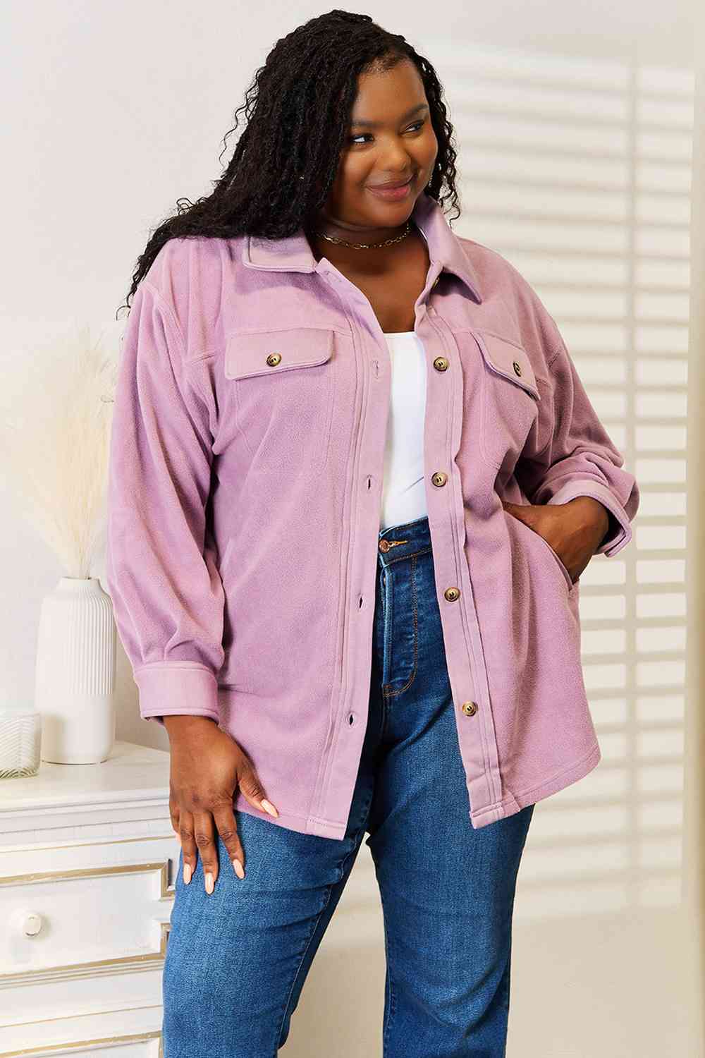 Heimish Cozy Girl Full Size Button Down Shacket - AllIn Computer