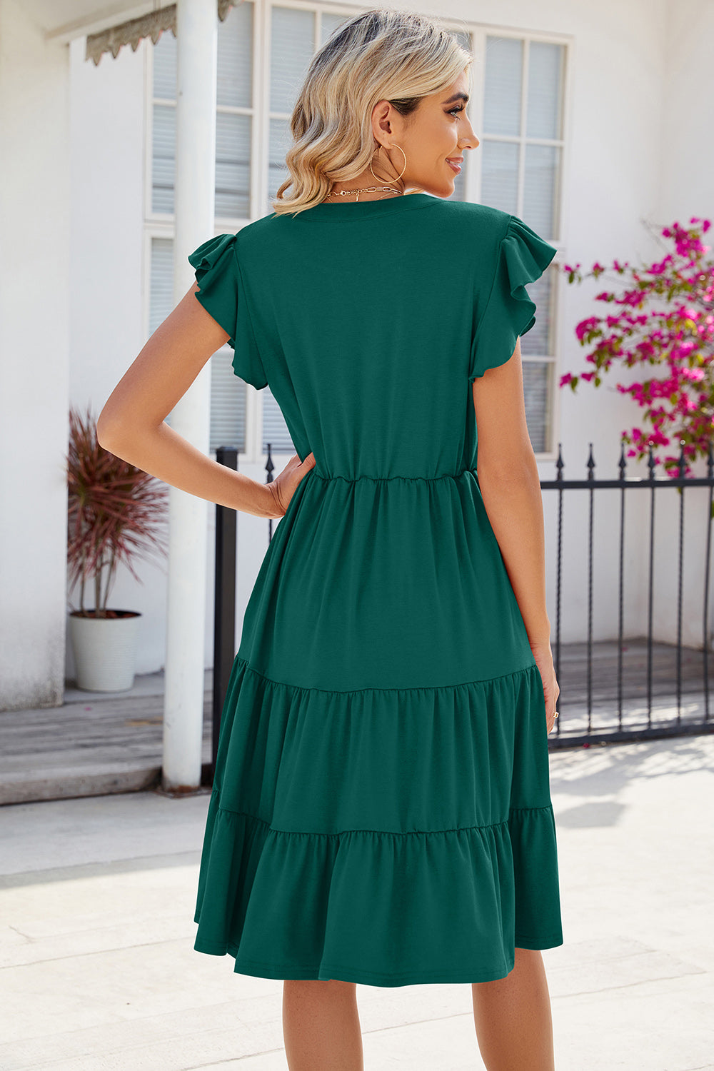 Ruched Notched Cap Sleeve Dress - AllIn Computer