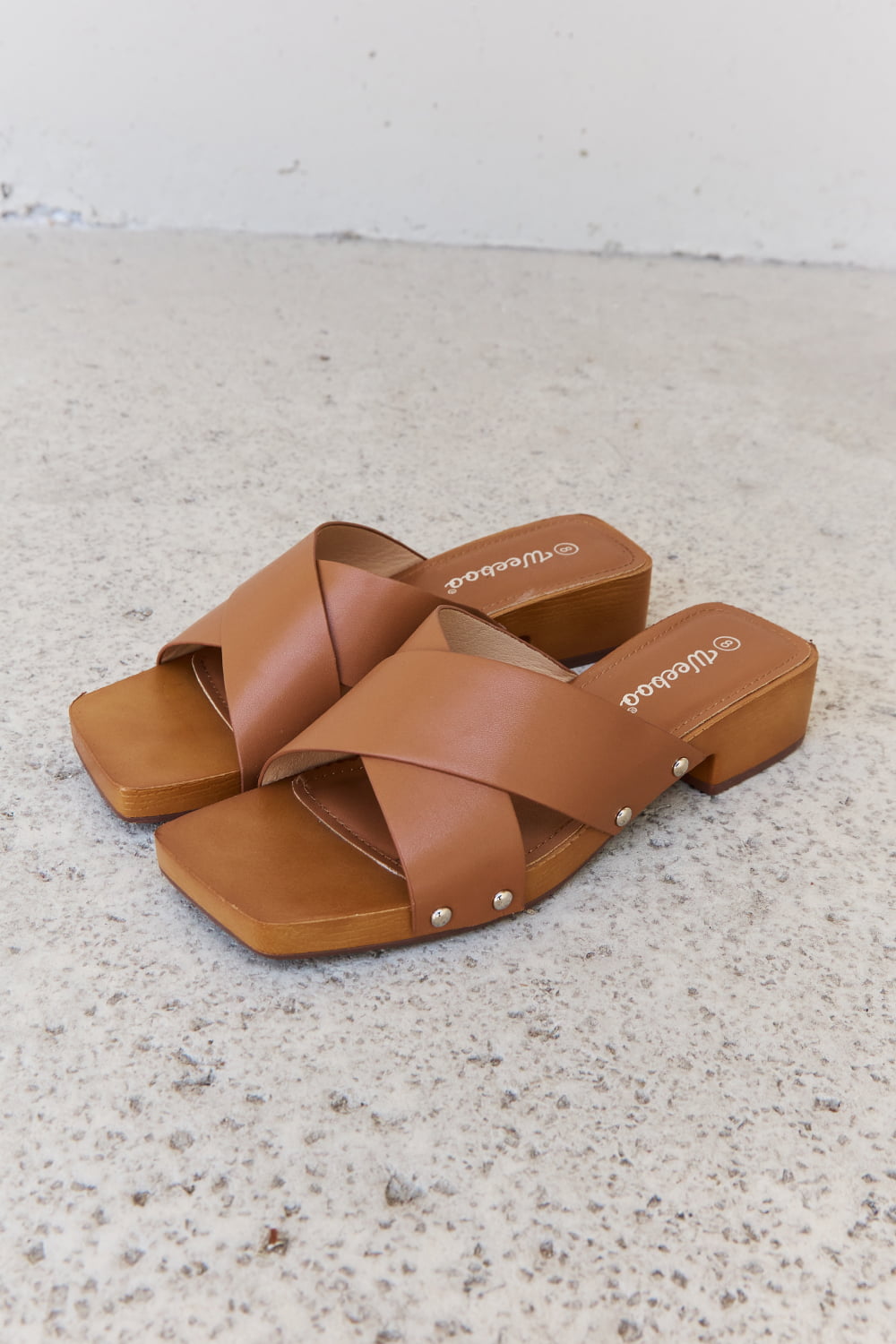 Weeboo Step Into Summer Criss Cross Wooden Clog Mule in Brown - AllIn Computer