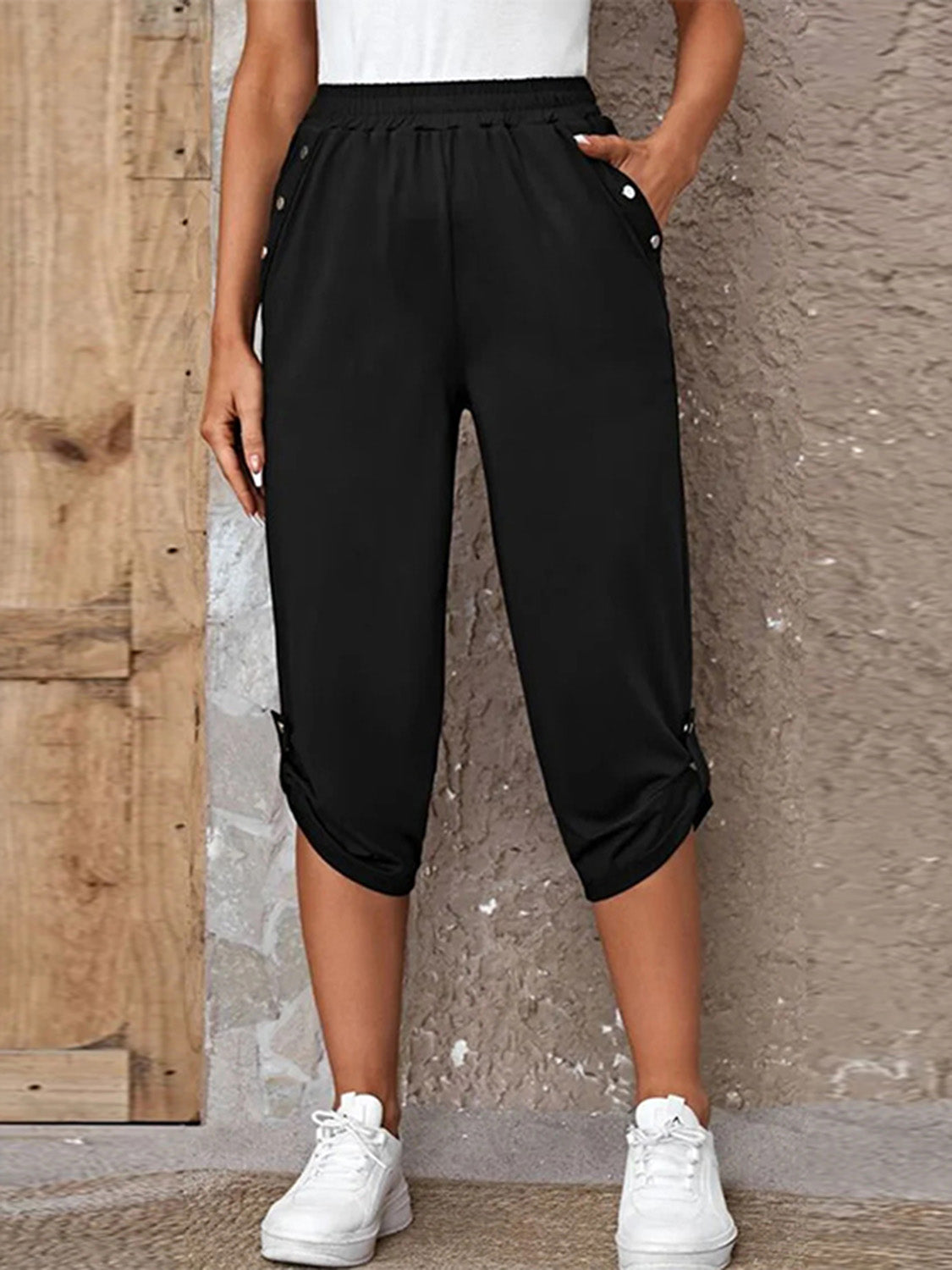 Full Size Roll-Tab Capris Pants - AllIn Computer