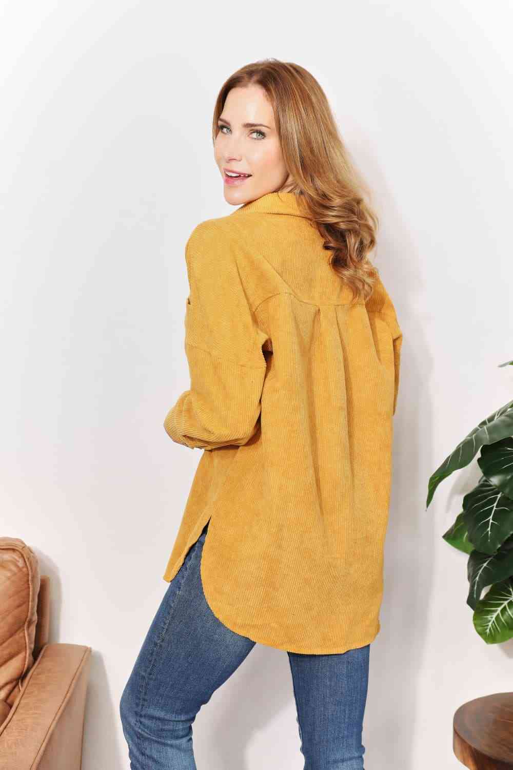 HEYSON Full Size Oversized Corduroy  Button-Down Tunic Shirt with Bust Pocket - AllIn Computer