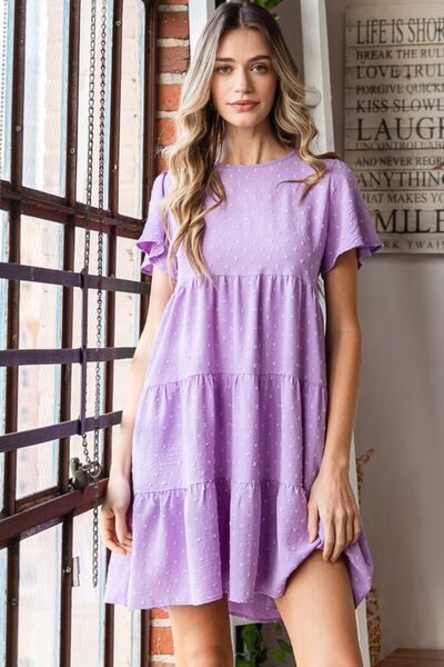 Heimish Full Size Swiss Dot Short Sleeve Tiered Dress - AllIn Computer
