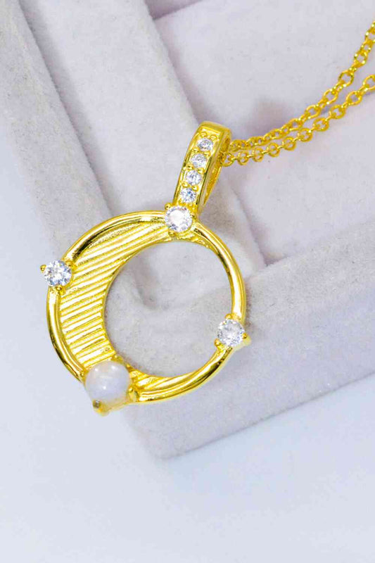 Inlaid Zircon and Natural Moonstone Pendant Necklace - AllIn Computer
