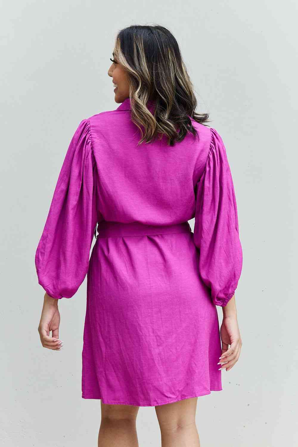 Jade By Jane Hello Darling Full Size Half Sleeve Belted Mini Dress in Magenta - AllIn Computer