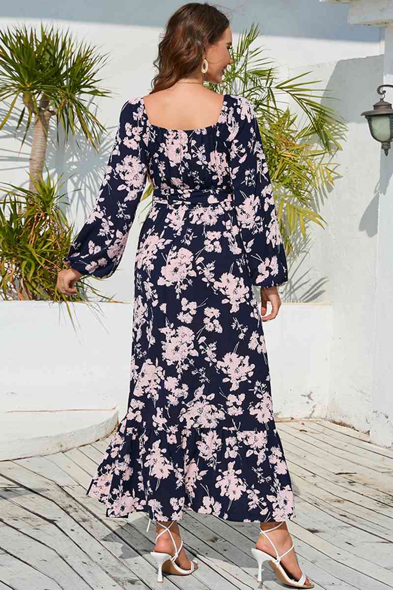 Floral Print V-Neck Long Sleeve Maxi Dress - AllIn Computer