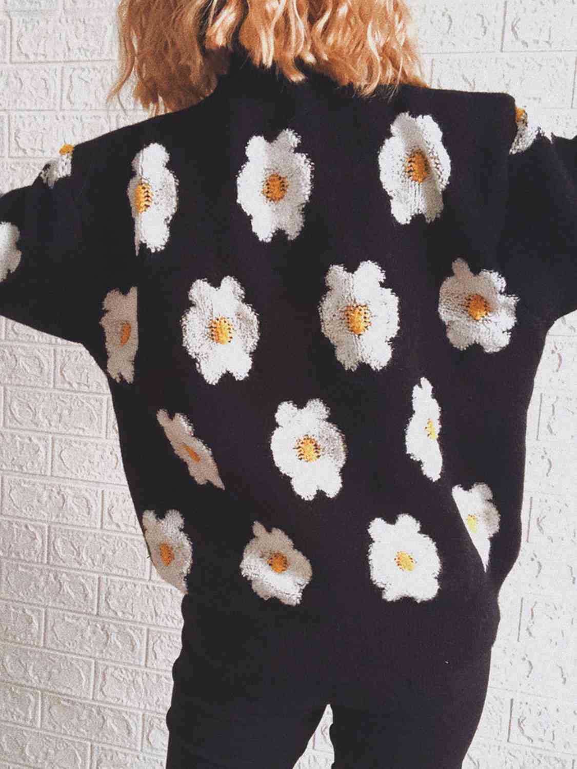 Flower Round Neck Long Sleeve Sweater - AllIn Computer