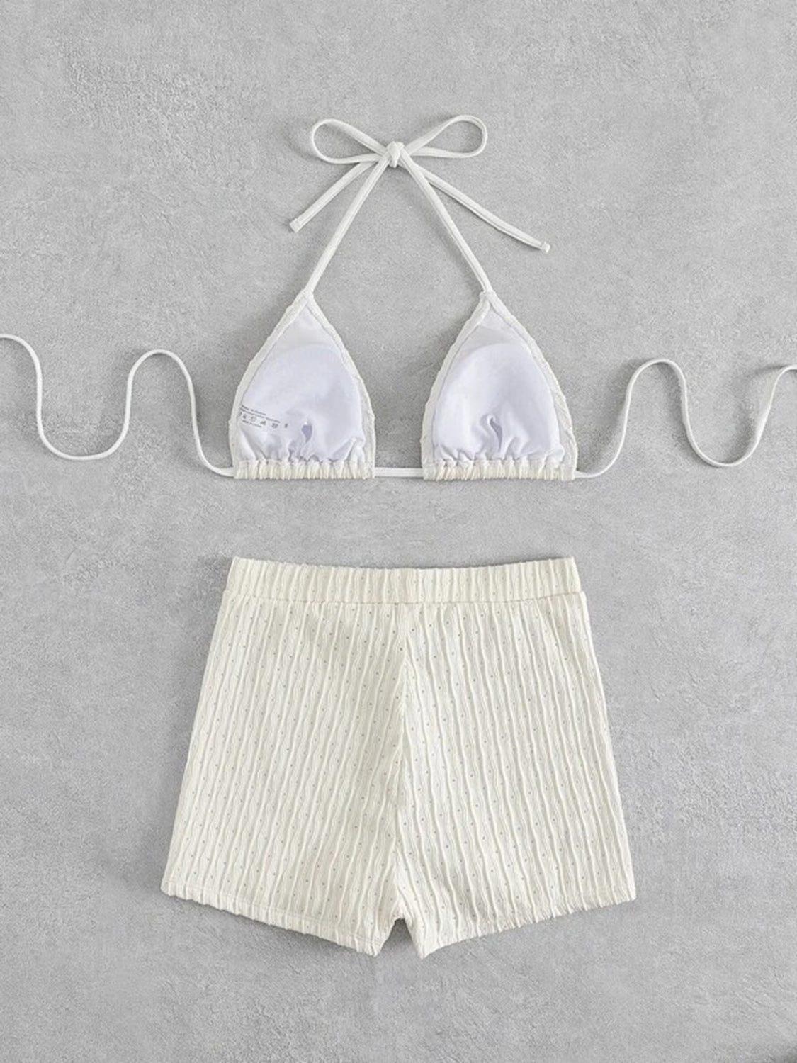 Eyelet Halter Neck Bra and Bottom Swim Set - AllIn Computer