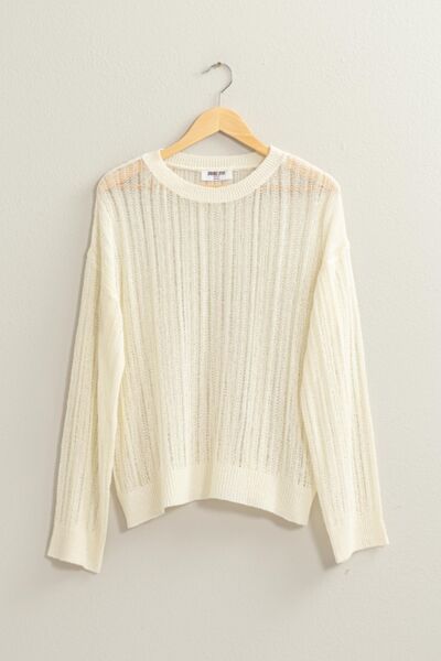 HYFVE Openwork Ribbed Trim Long Sleeve Knit Top - AllIn Computer