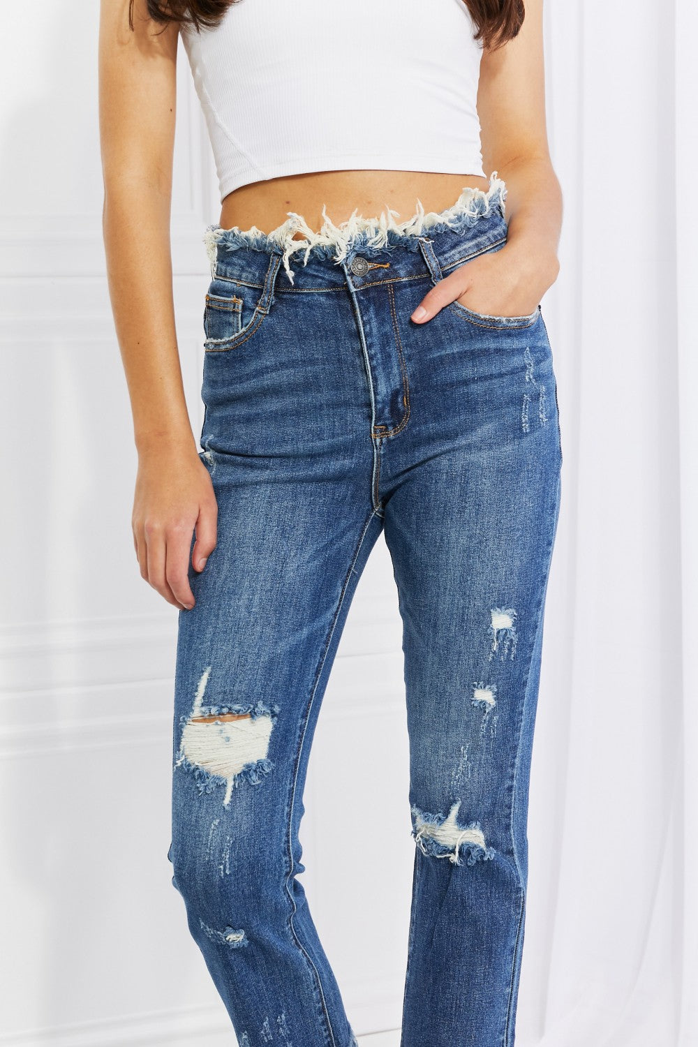 RISEN Full Size Undone Chic Straight Leg Jeans - AllIn Computer