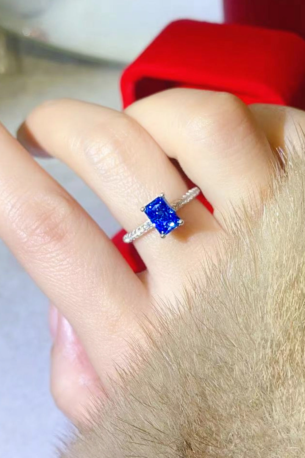 1 Carat Moissanite 925 Sterling Silver Rectangle Ring in Blue - AllIn Computer