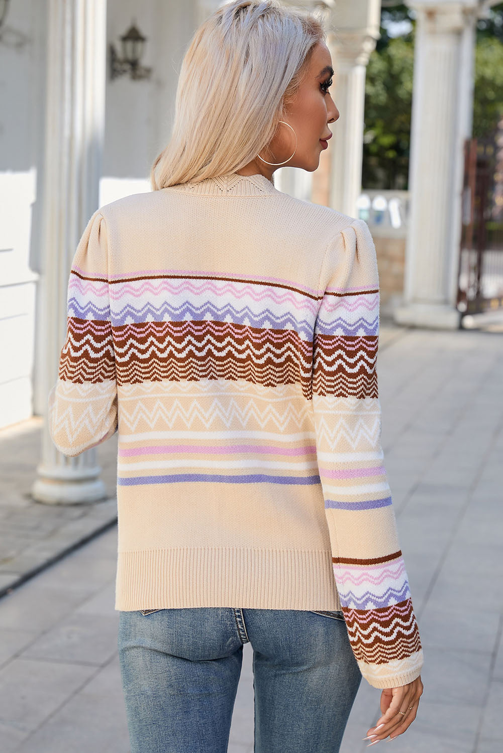 Mock Neck Round Neck Printed Sweater - AllIn Computer