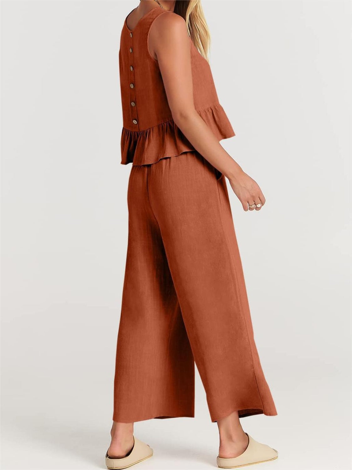 Full Size Round Neck Top and Wide Leg Pants Set - AllIn Computer