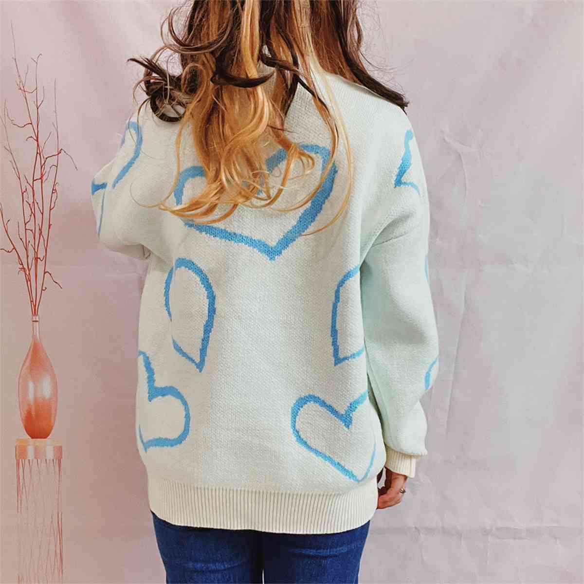 Heart Pattern Long Sleeve Sweater - AllIn Computer