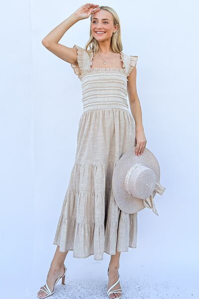 And The Why Linen Striped Ruffle Dress - AllIn Computer