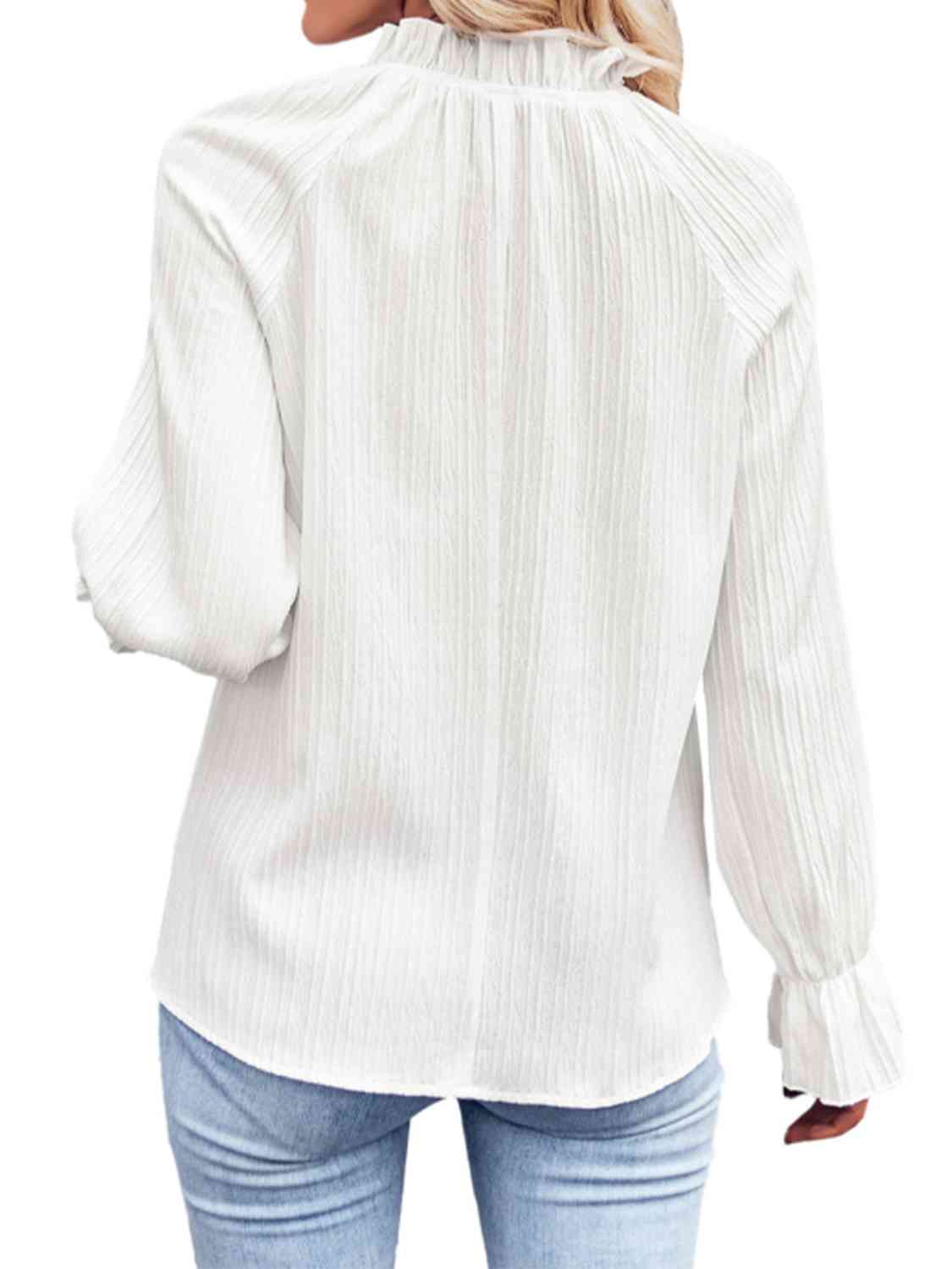 Ribbed Flounce Sleeve Blouse - AllIn Computer