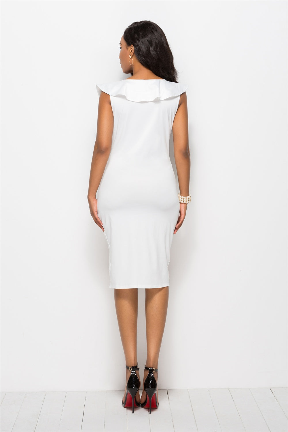 Ruched Ruffled Cap Sleeve Dress - AllIn Computer