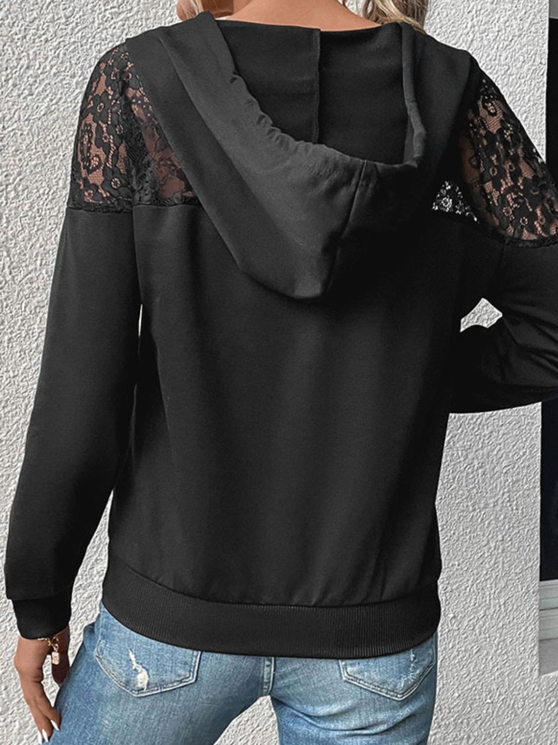 Lace Trim Dropped Shoulder Hoodie - AllIn Computer