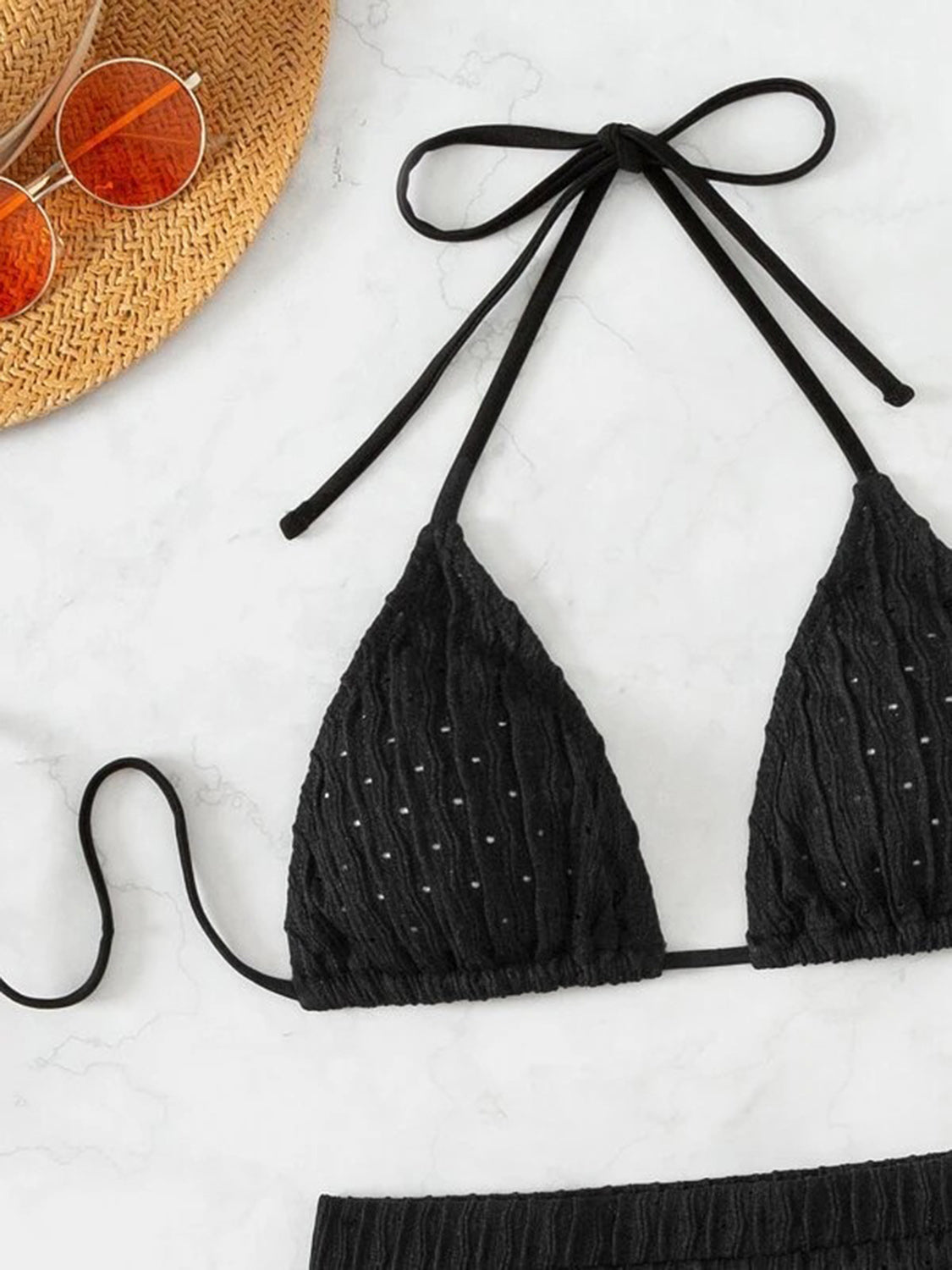 Eyelet Halter Neck Bra and Bottom Swim Set - AllIn Computer