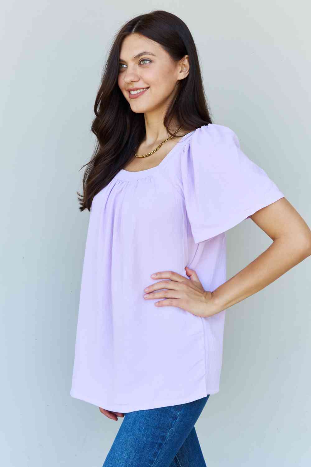Ninexis Keep Me Close Square Neck Short Sleeve Blouse in Lavender - AllIn Computer