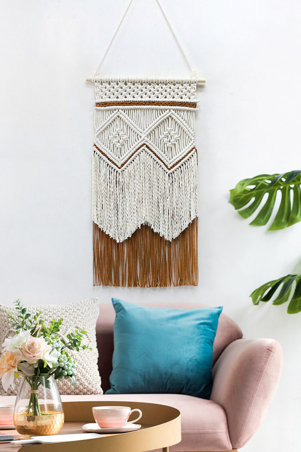 Two-Tone Handmade Macrame Hanging Wall Piece - AllIn Computer