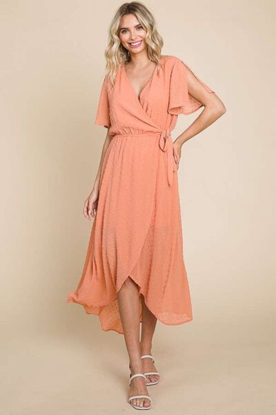 Culture Code Full Size Swiss Dot Tied Slit Short Sleeve Dress - AllIn Computer