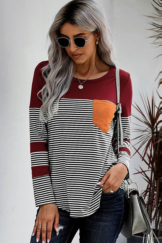 Striped Round Neck Long Sleeve T-Shirt - AllIn Computer