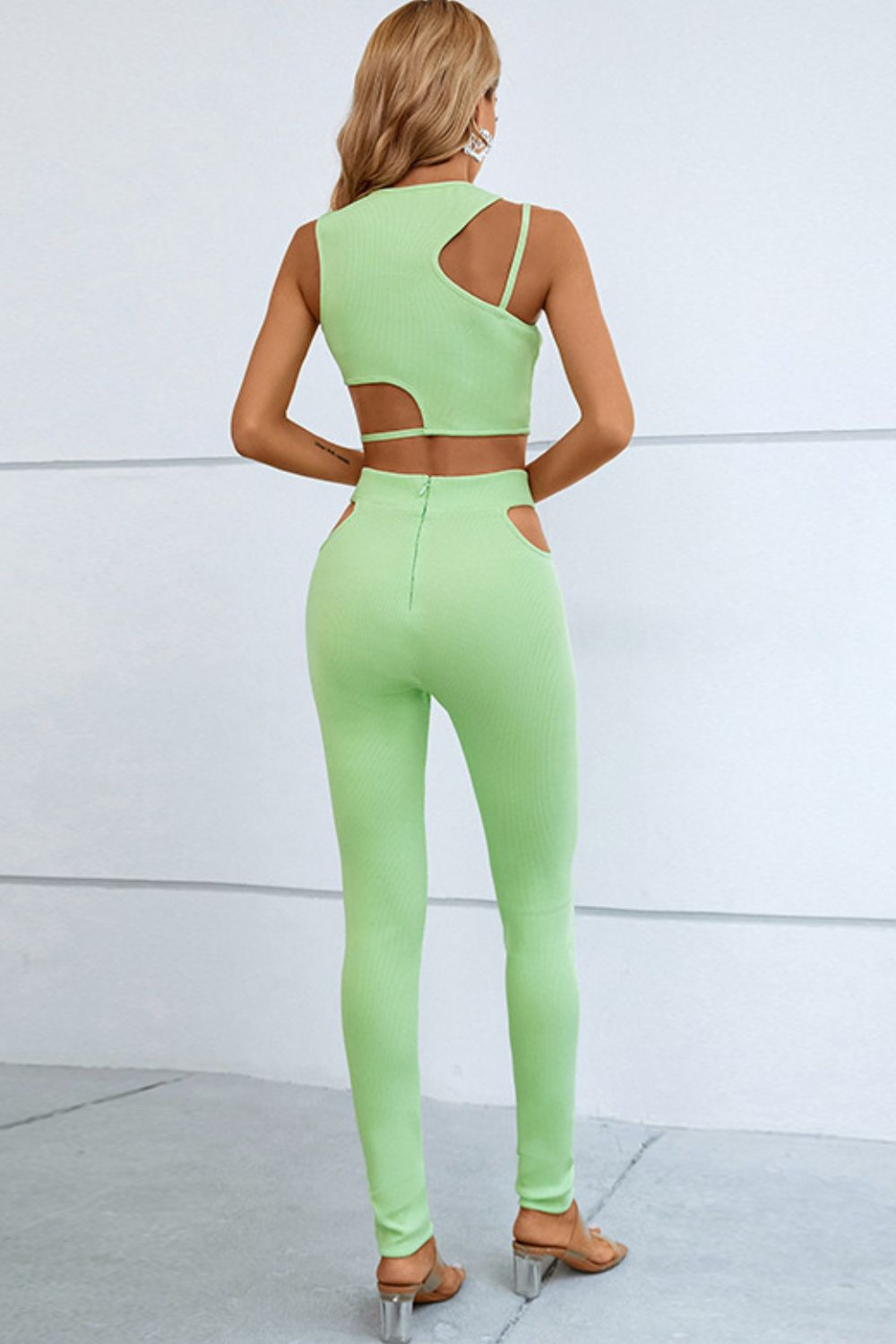 Asymmetrical Ribbed Cutout Tank and Pants Set - AllIn Computer