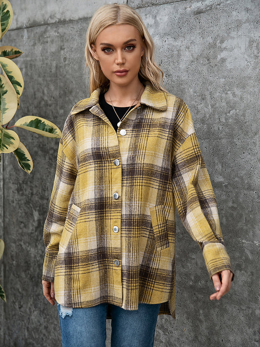 Plaid Collared Neck Long Sleeve Shirt - AllIn Computer