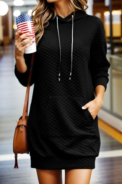 Drawstring Hooded Long Sleeve Mini Dress - AllIn Computer