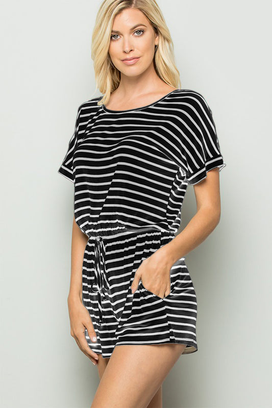 Heimish Full Size Striped Round Neck Short Sleeve Romper - AllIn Computer