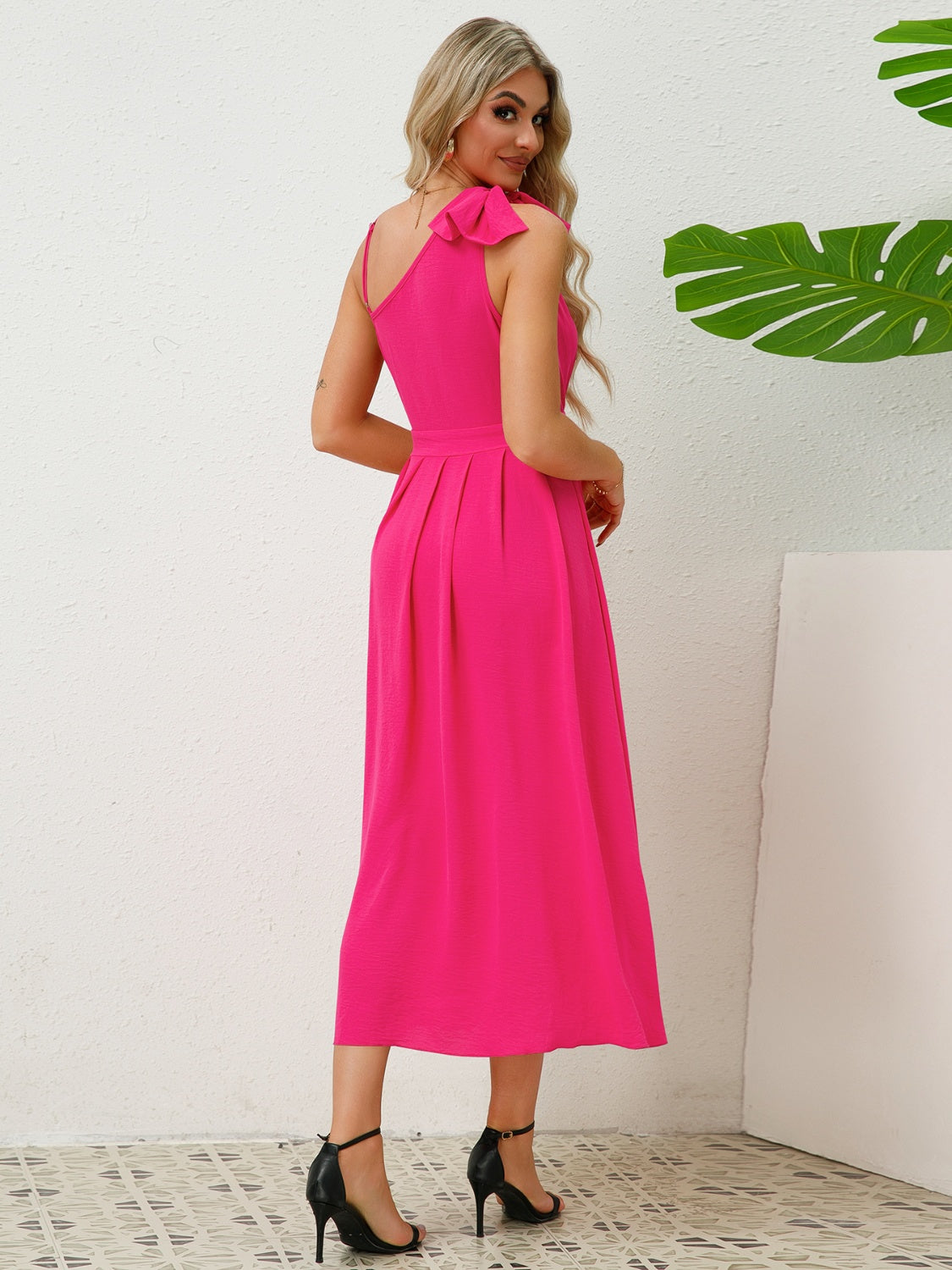 Bow Asymmetrical Neck Sleeveless Dress - AllIn Computer