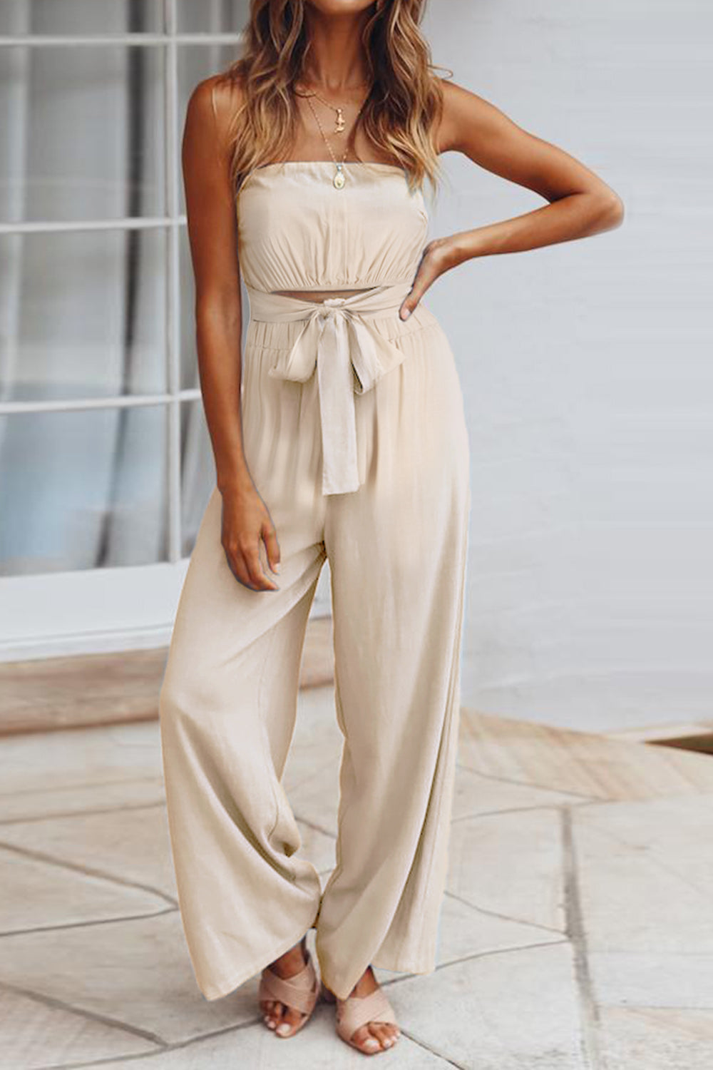 Tied Cutout Tube Wide Leg Jumpsuit - AllIn Computer