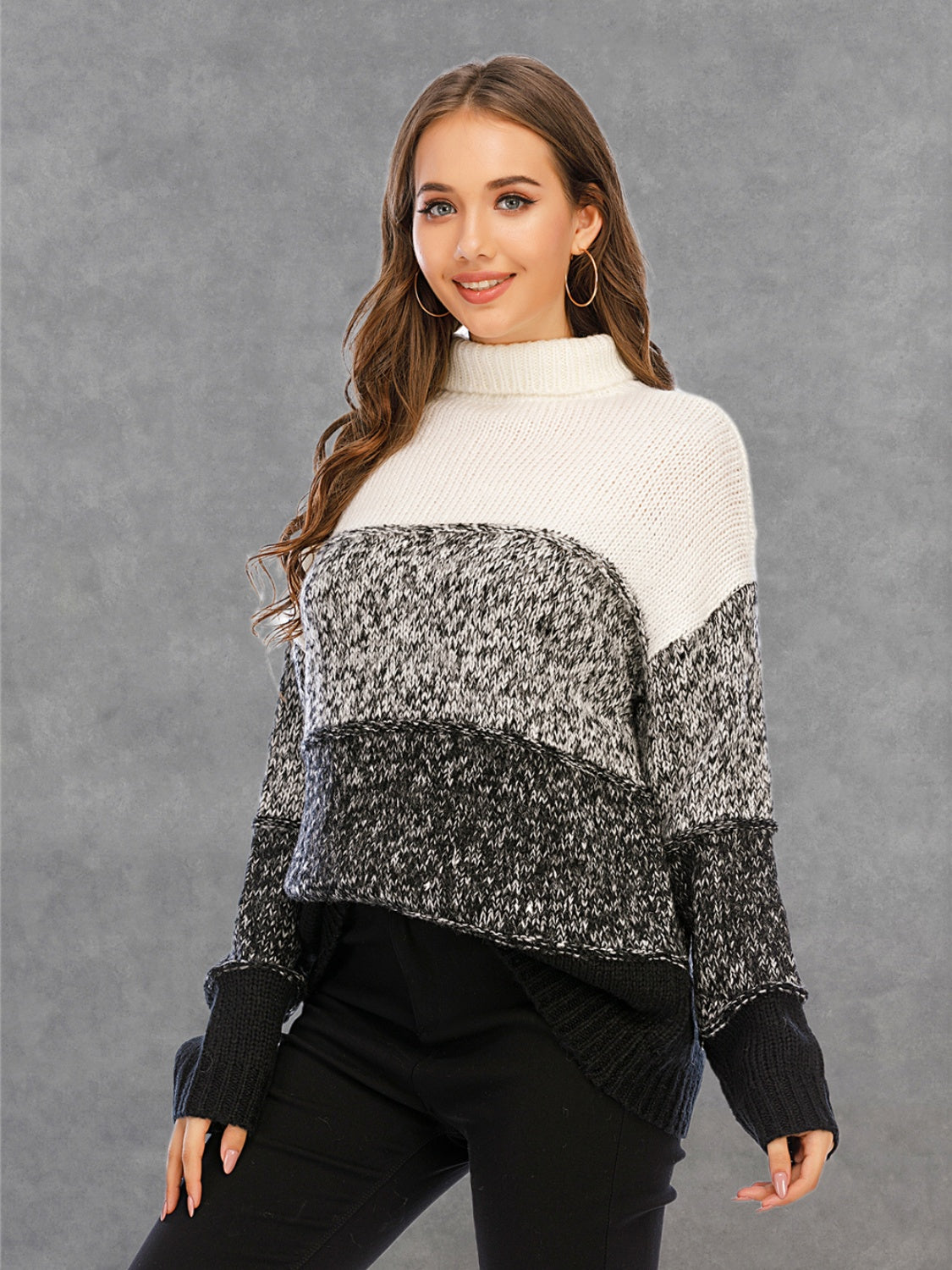 Color Block Turtleneck Sweater - AllIn Computer