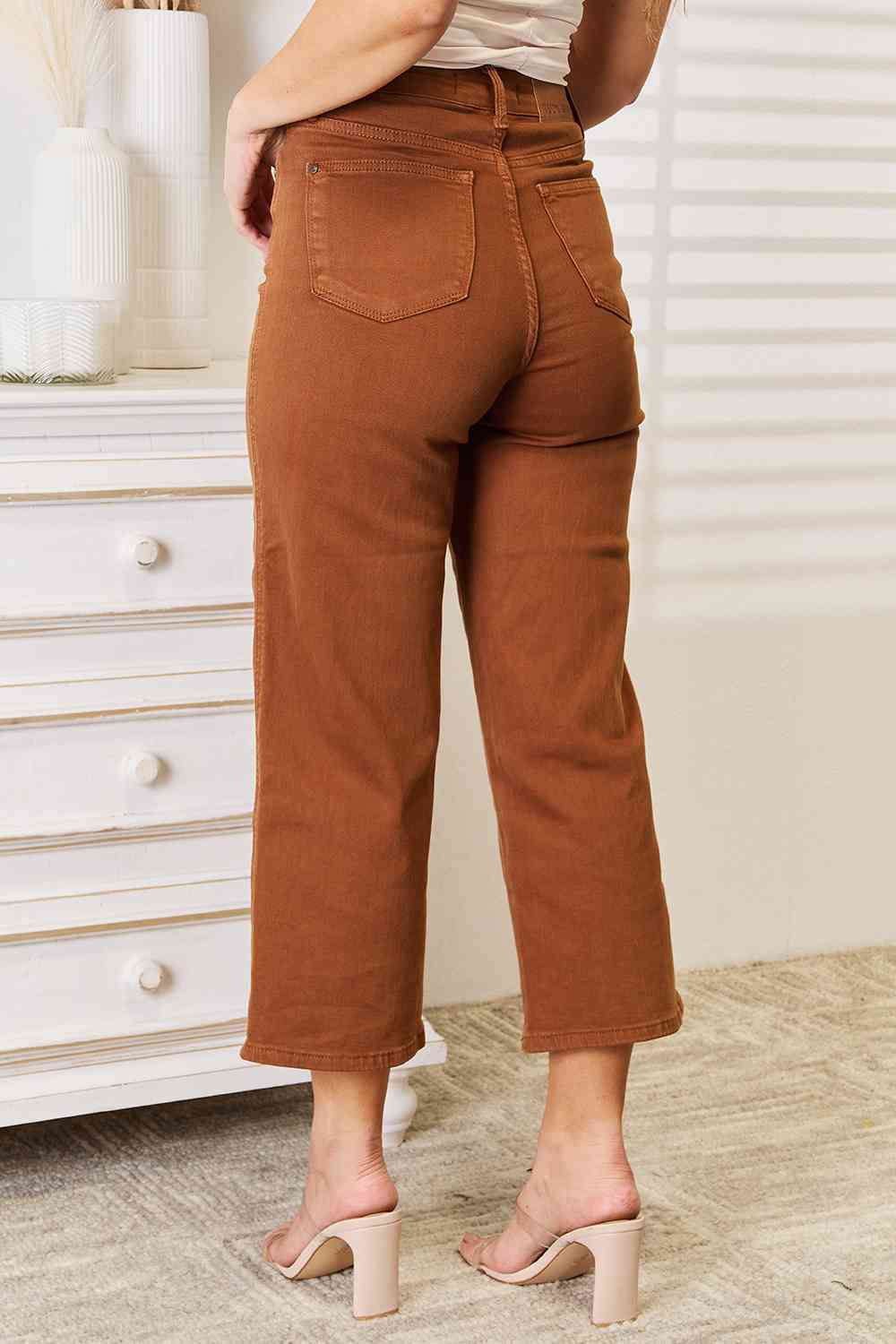 Judy Blue Full Size Tummy Control Garment Dyed Wide Cropped Jeans - AllIn Computer