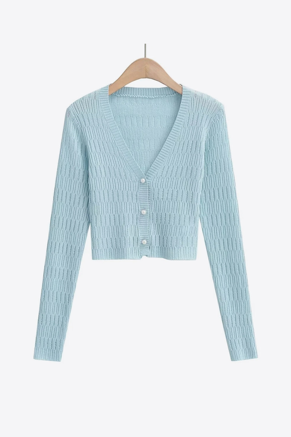 Button Down Long Sleeve Cropped Cardigan - AllIn Computer